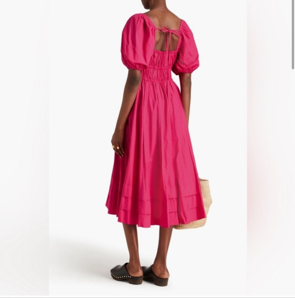 Ulla Johnson Palma Vibrant Barbie Pink Peasant Cotton Puff Sleeve Midi Dress - Picture 11 of 16